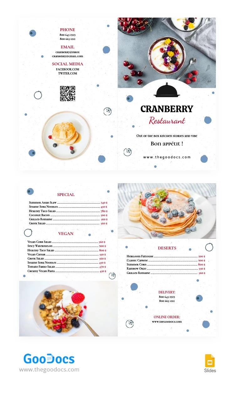 Traditional Restaurant Menu - free Google Docs Template - 10062850
