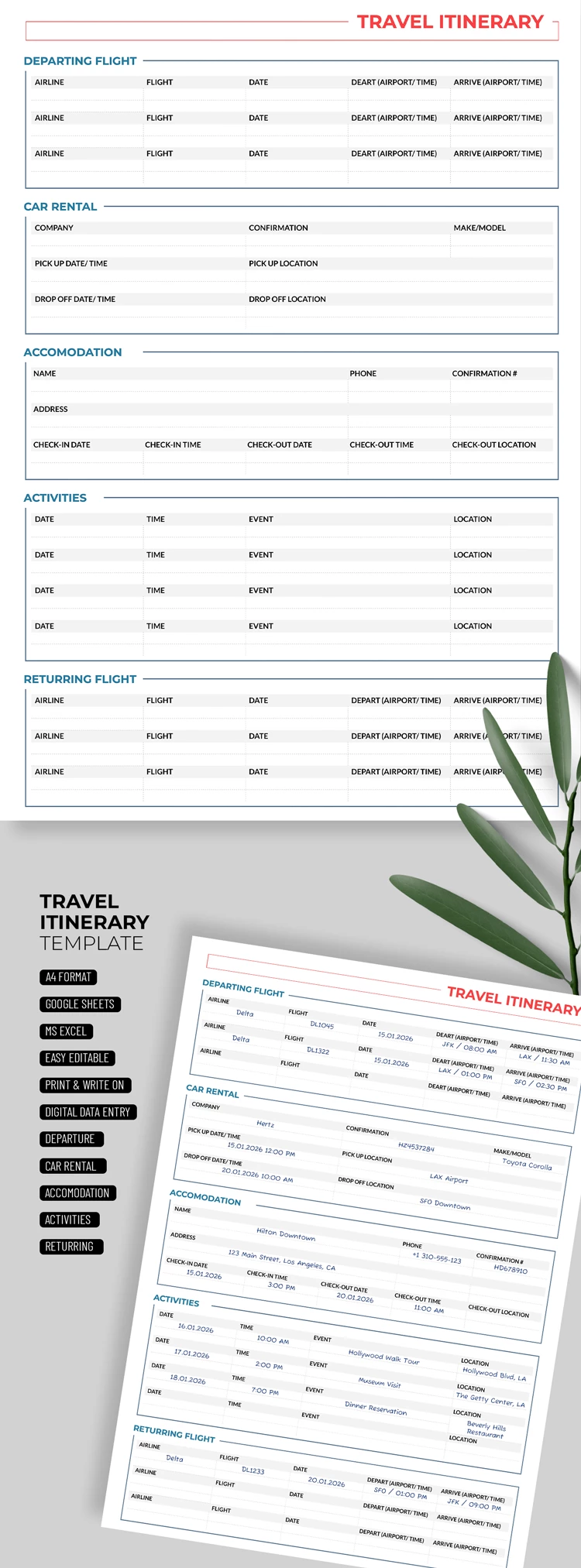 Perfect Travel Itinerary - free Google Docs Template - 10069786