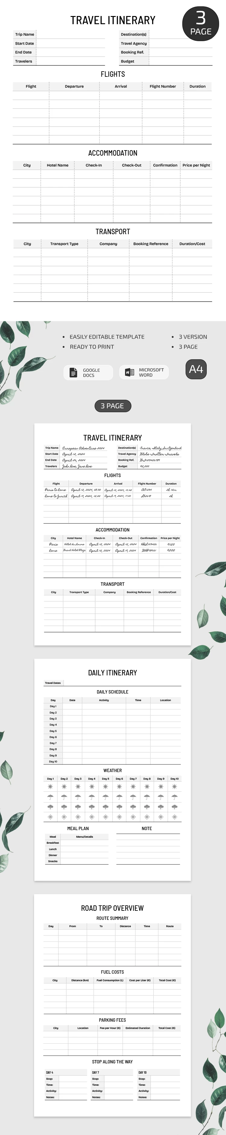 Itinéraire de voyage propre - free Google Docs Template - 10069425