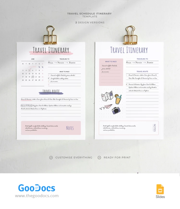 Itinerário de viagem elegante - free Google Docs Template - 10068495