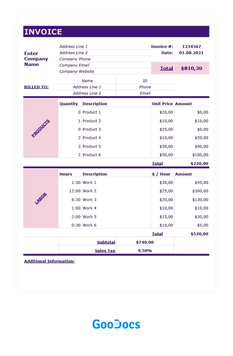 Factura de moda - free Google Docs Template - 10061958