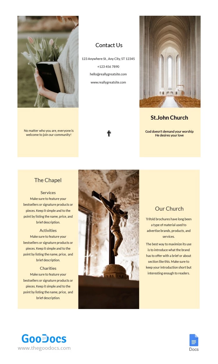Brochure à trois volets Église - free Google Docs Template - 10062570