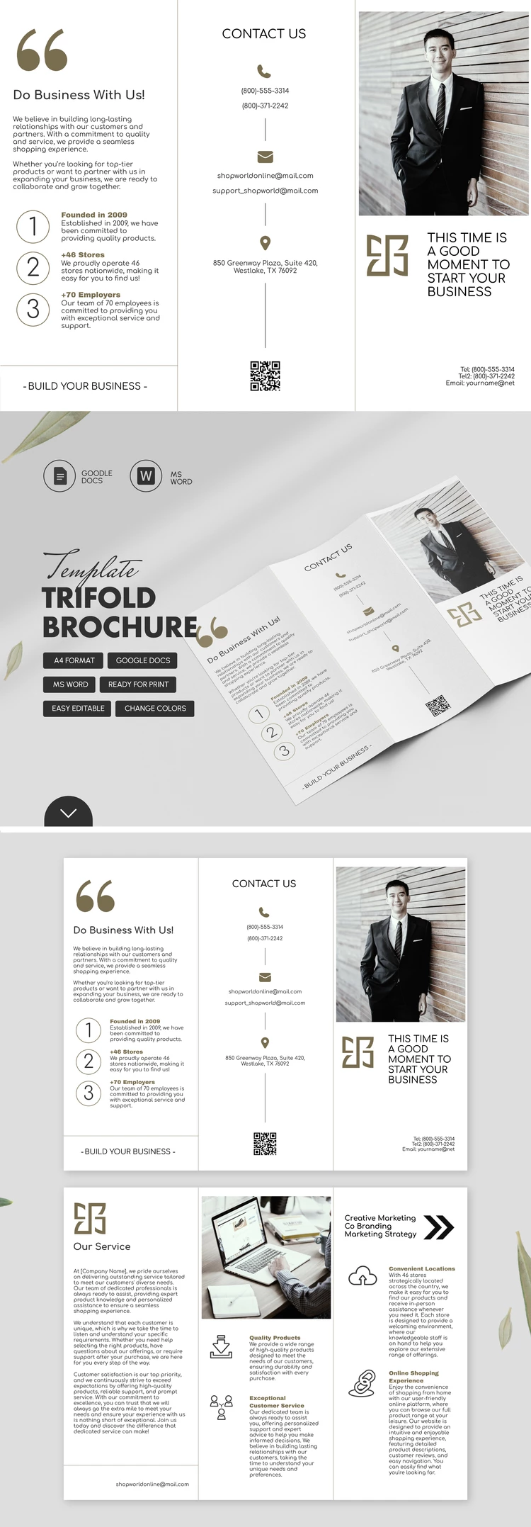 Brochure de negocios Tri fold - free Google Docs Template - 10061569