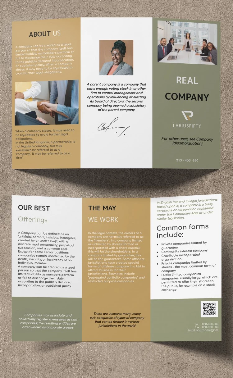 Elegante folleto tríptico de empresa - free Google Docs Template - 10061783