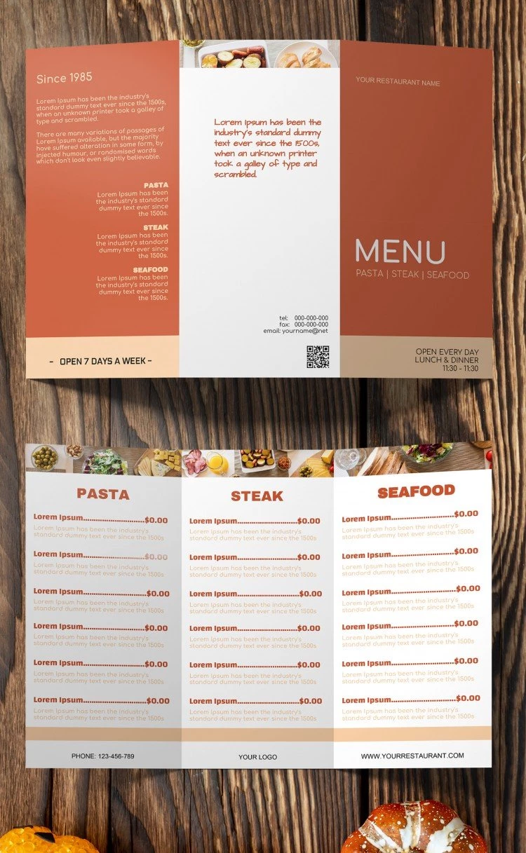 Menu alimentaire en trois volets. - free Google Docs Template - 10061579