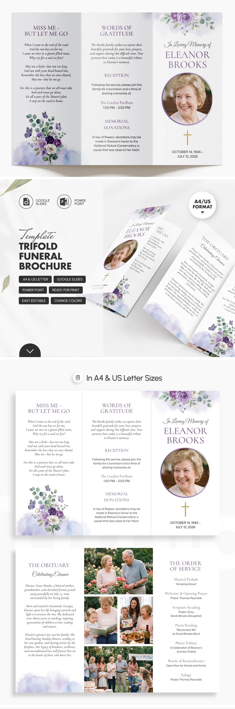 Preview of Trifold Funeral Brochure Template for Google Slides and Microsoft PowerPoint