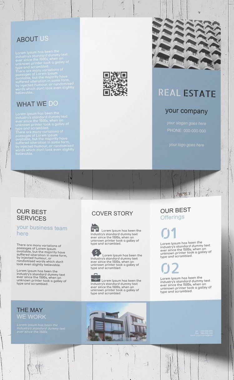 Brochura Imobiliária Azul em 3 Dobras - free Google Docs Template - 10061596