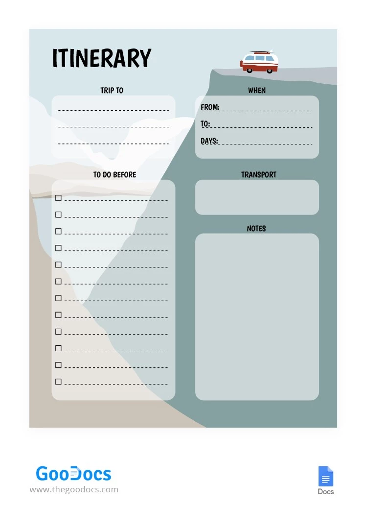 Itinerario de viaje ilustrado maravilloso - free Google Docs Template - 10062478