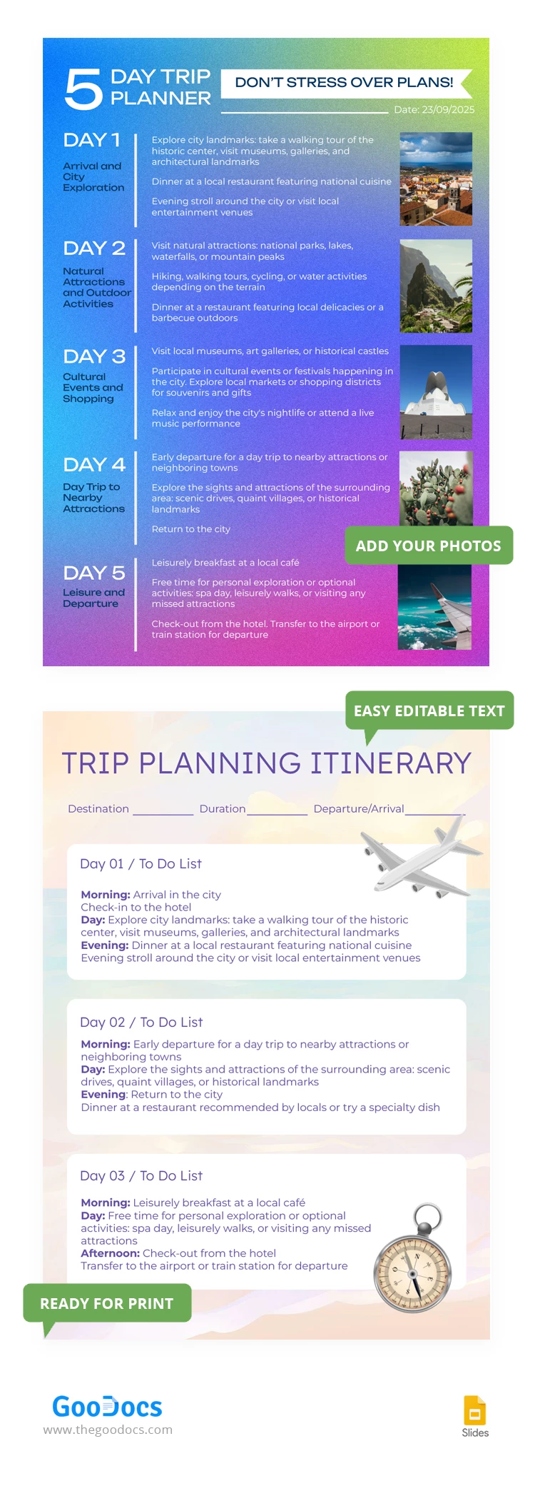 Bright Trip Itinerary - free Google Docs Template - 10068593