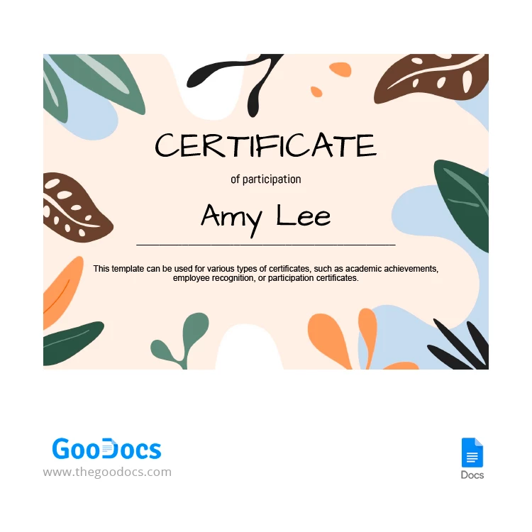 Certificat de participation tropical - free Google Docs Template - 10066991