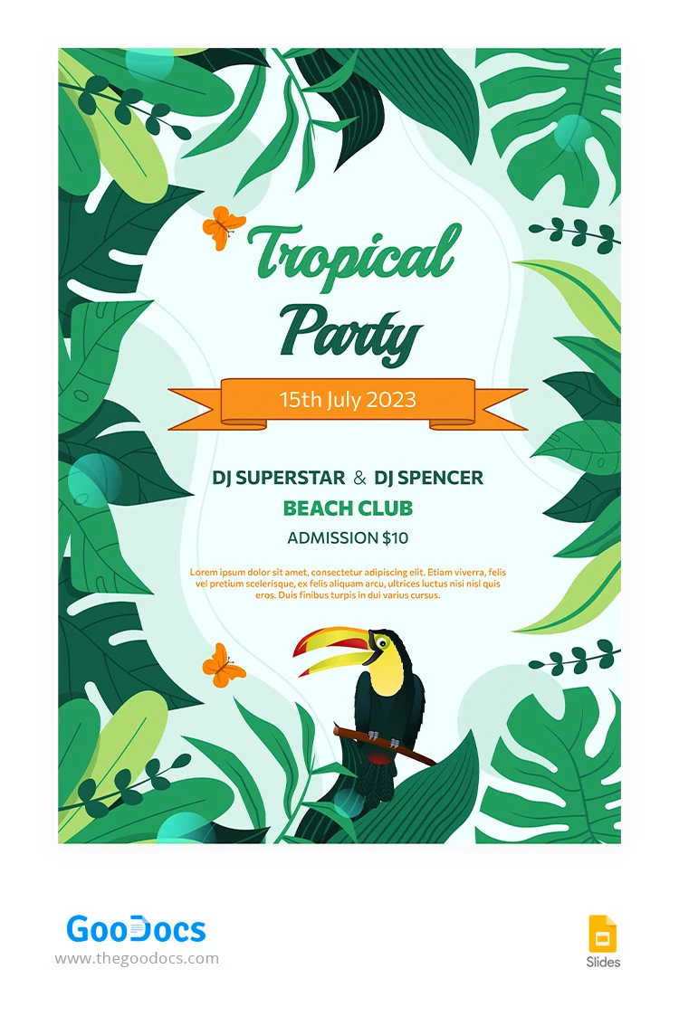 Volantino per festa tropicale - free Google Docs Template - 10065372
