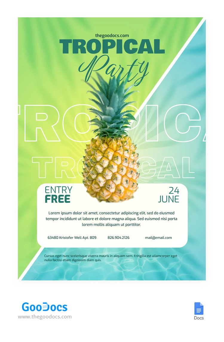 Flyer coloré à l'ananas tropical - free Google Docs Template - 10065674