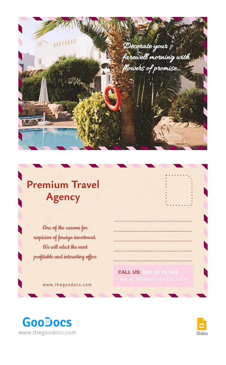 Tropical Travel Agency Postcard - free Google Docs Template - 10066639