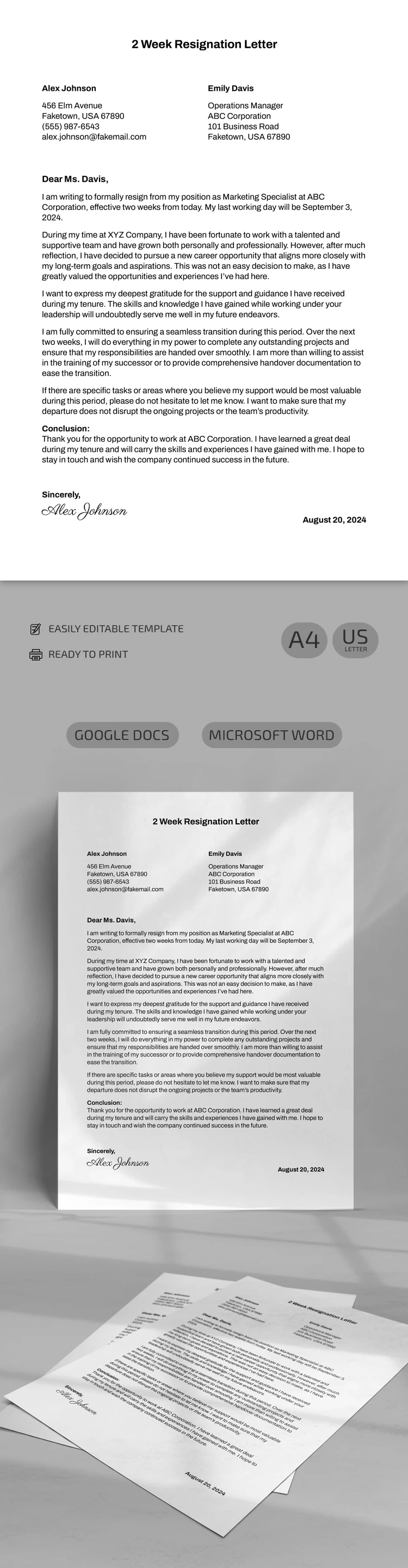 Lettera di dimissioni due settimane - free Google Docs Template - 10069241