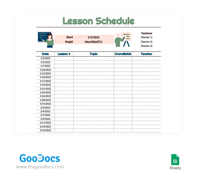 Unified Lesson Schedule - free Google Docs Template - 10062641