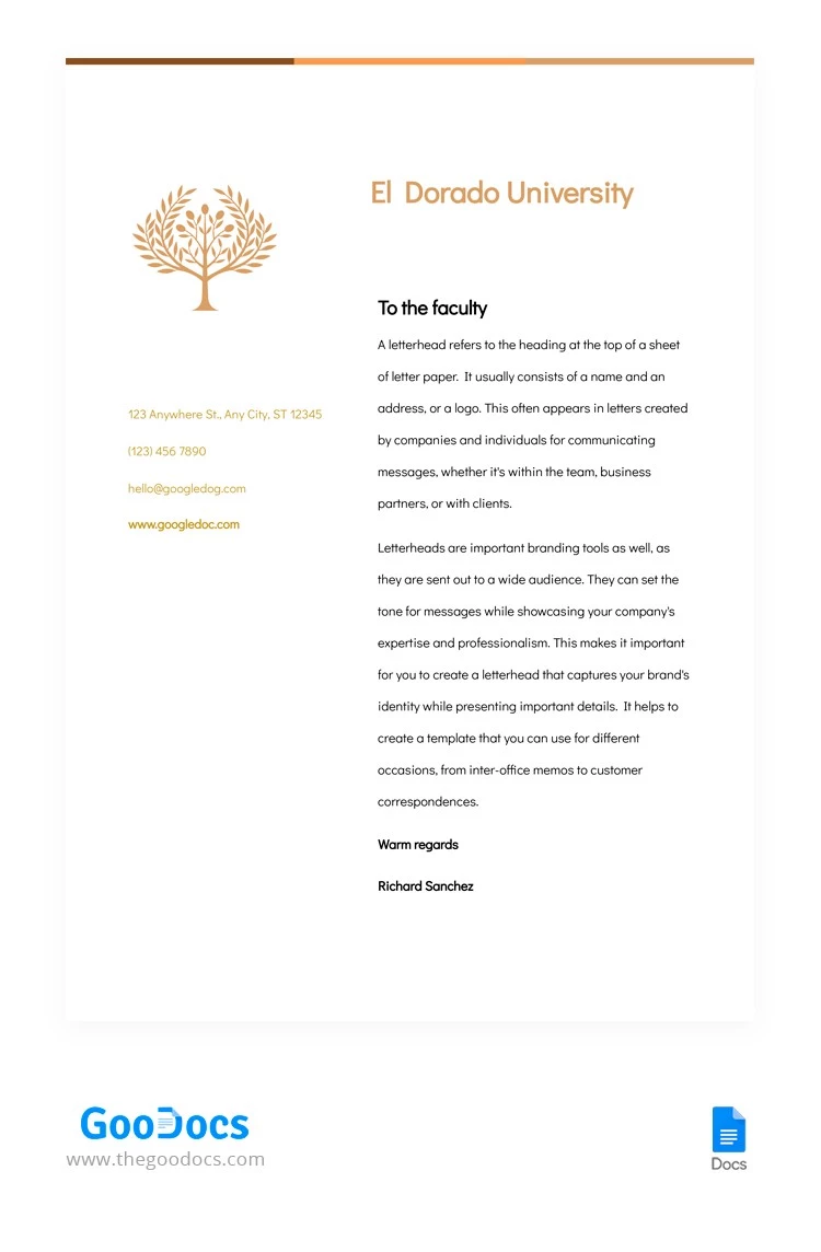 University letterhead - free Google Docs Template - 10062504