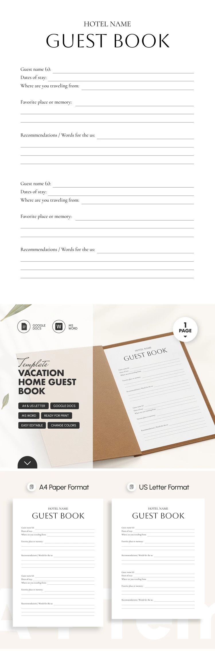 Aperçu de Modèle de livre d'or de maison de vacances pour Google Docs and Microsoft Word