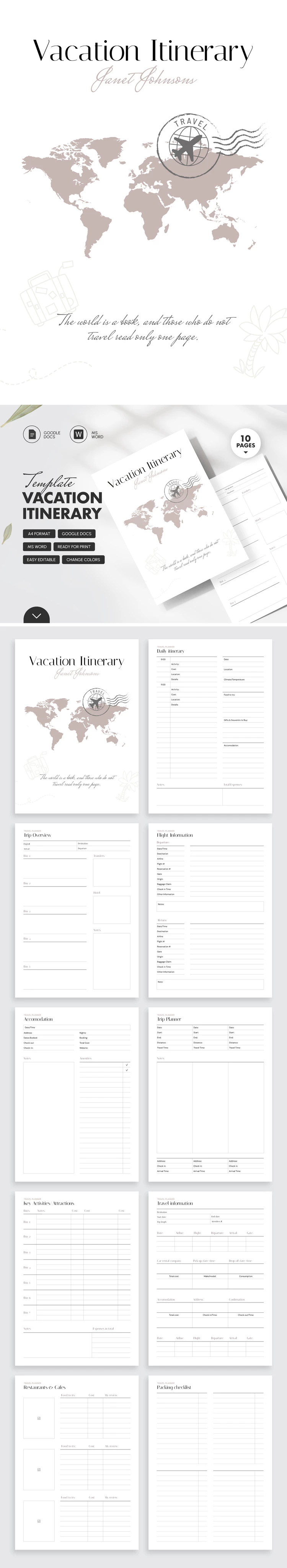 Itinerario de vacaciones elegante - free Google Docs Template - 10069419