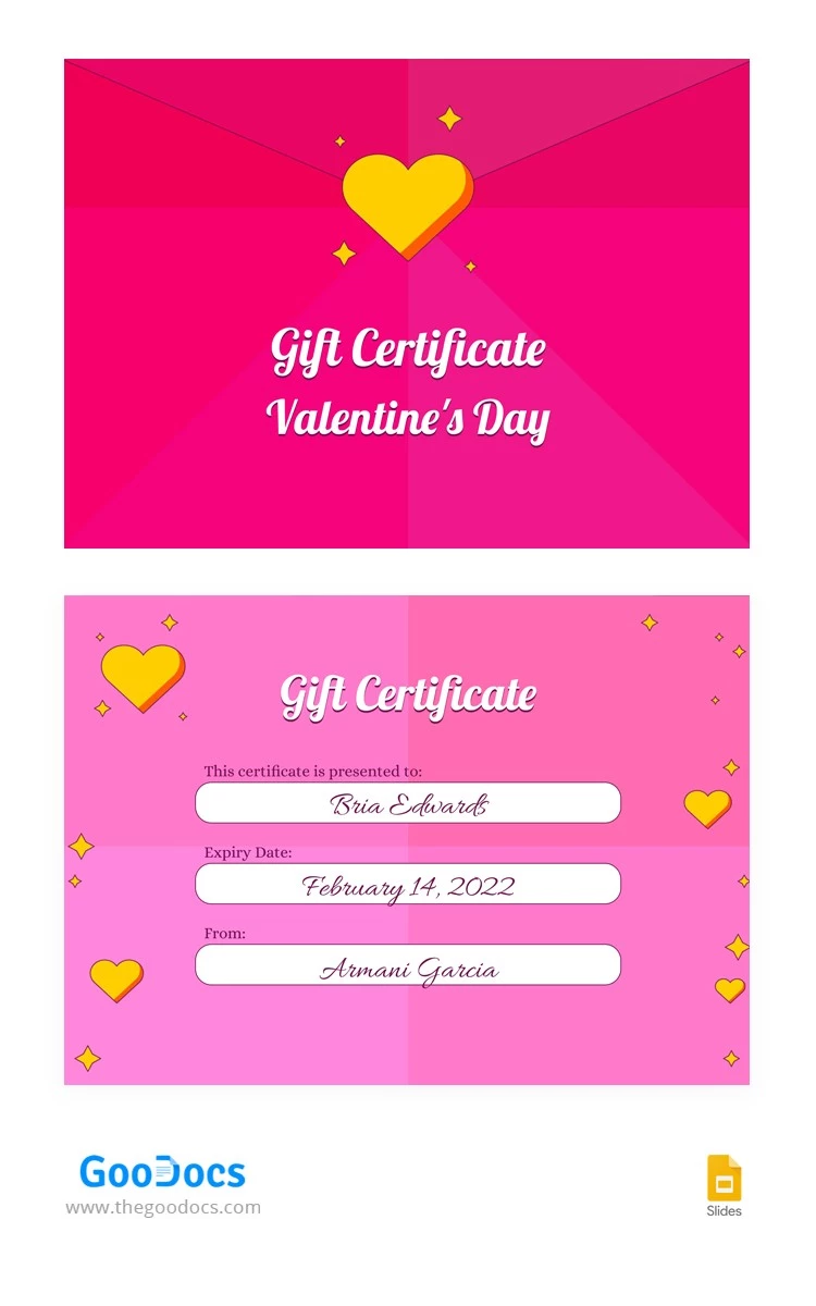 Certificado de regalo para el Día de San Valentín - free Google Docs Template - 10063194