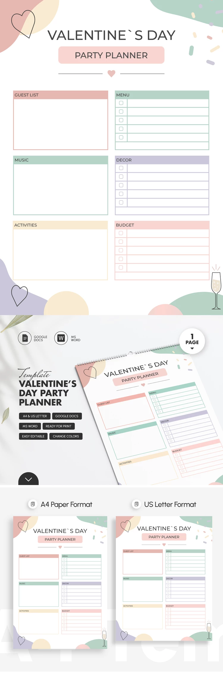Planejador de Festa do Dia dos Namorados - free Google Docs Template - 10072387