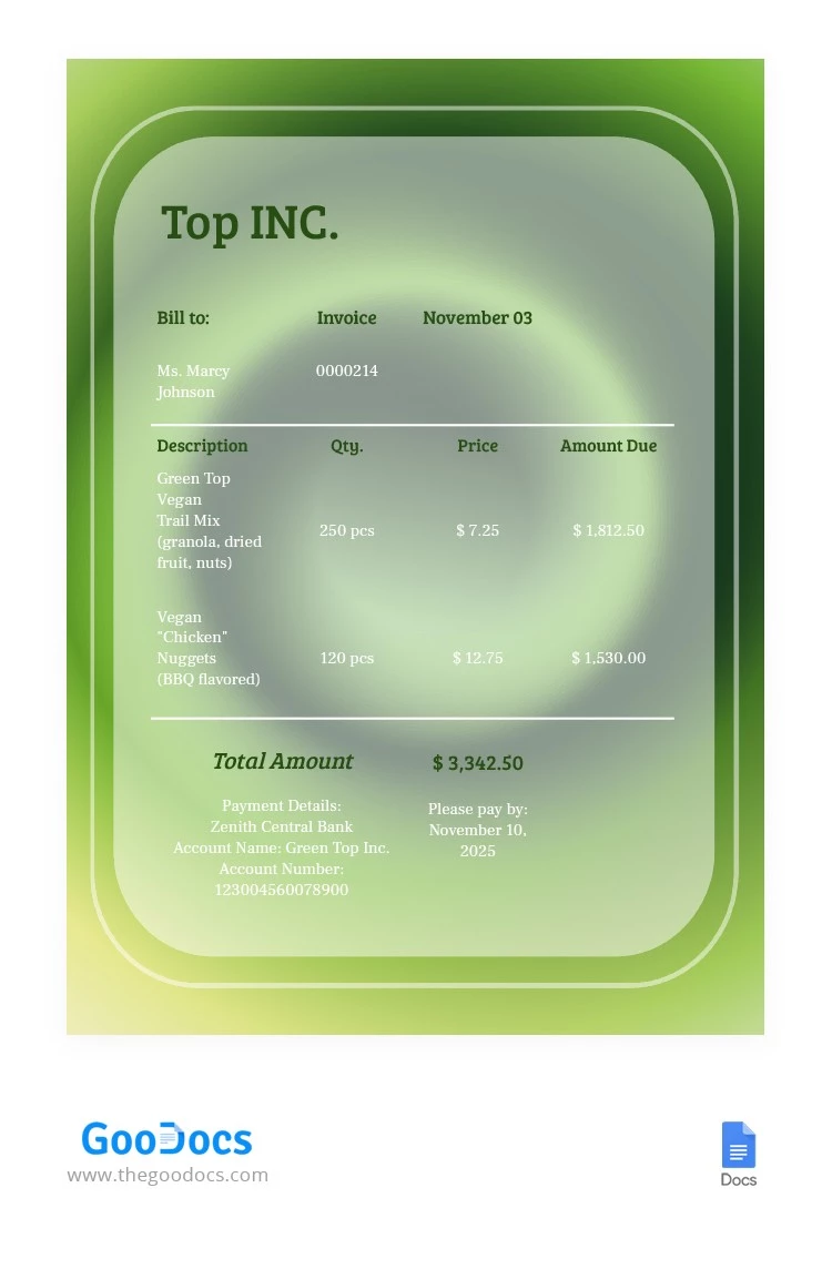 Vegan Invoice - free Google Docs Template - 10062779