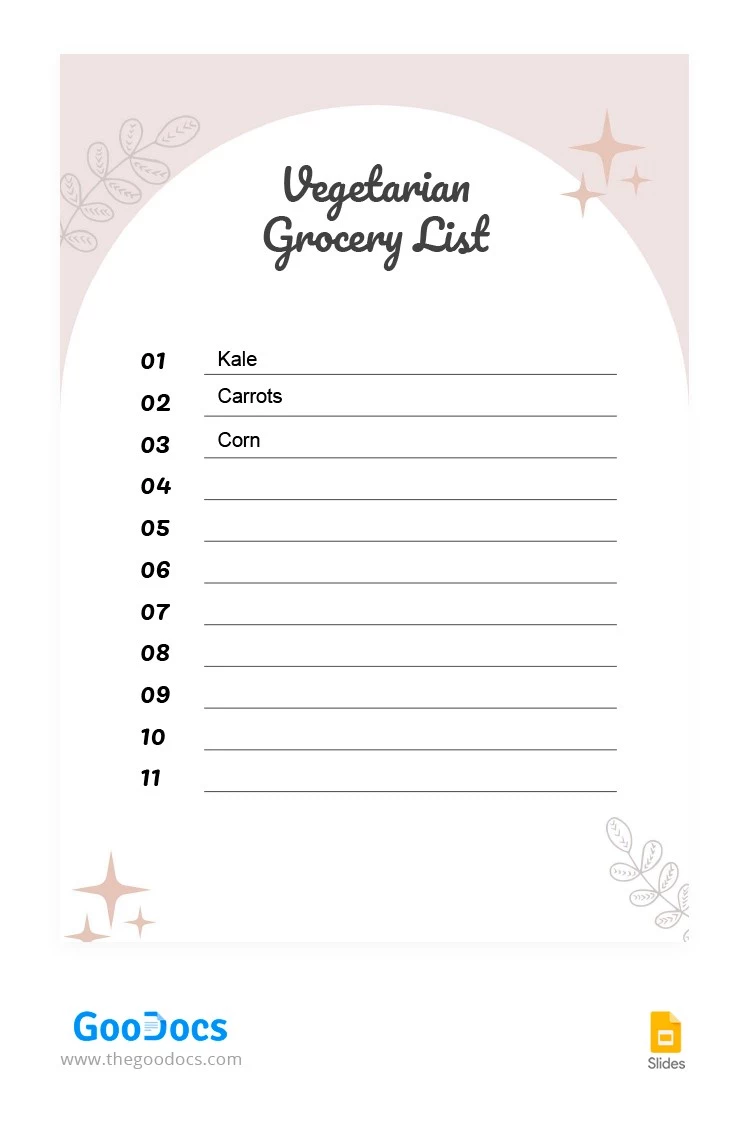 Vegetarian Grocery List - free Google Docs Template - 10063797