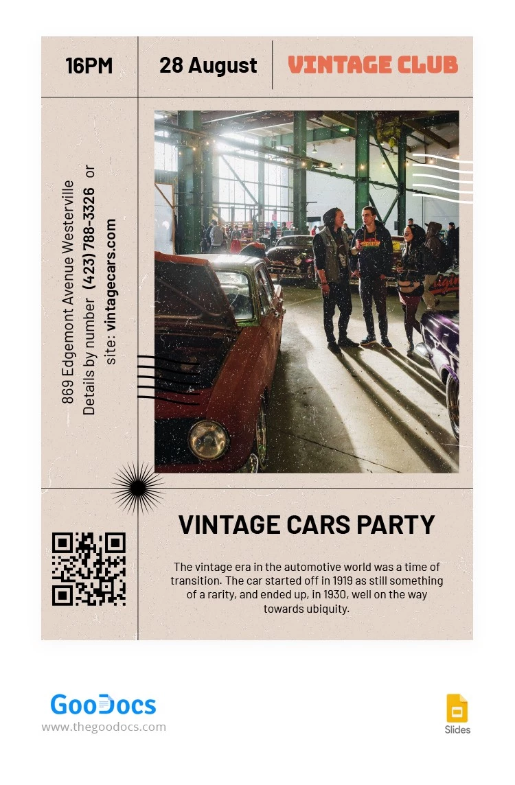 Affiche de soirée de voitures vintage - free Google Docs Template - 10064345