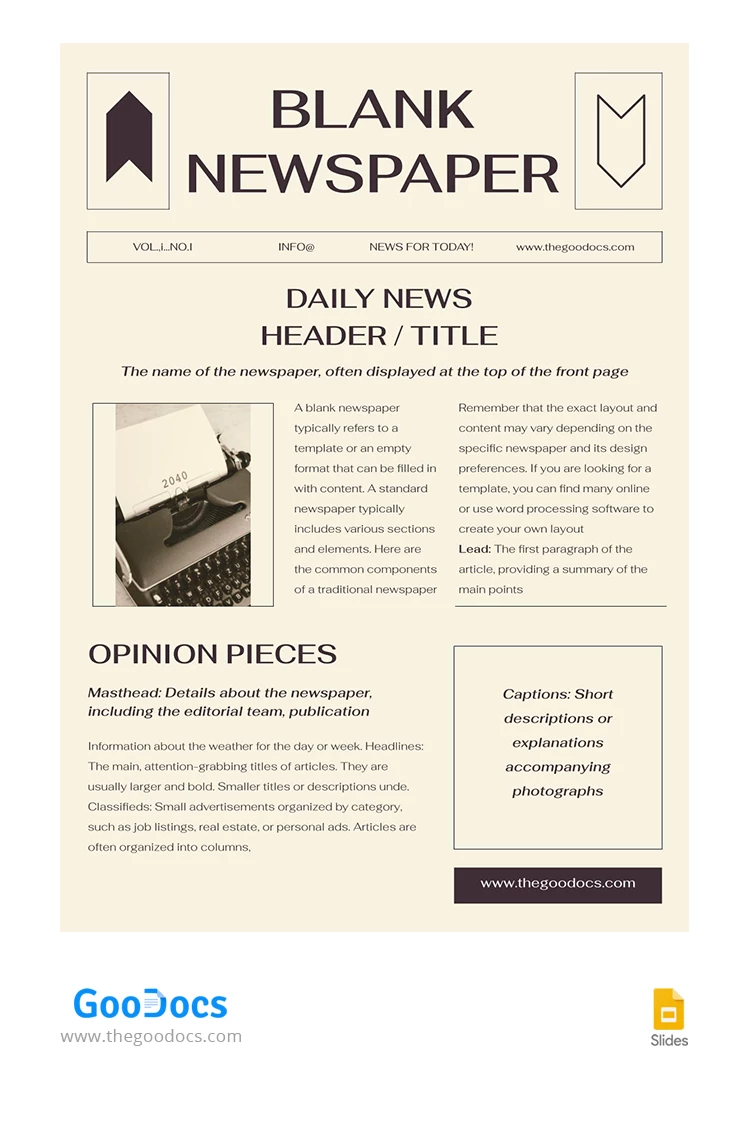 Portada de periódico en blanco de época - free Google Docs Template - 10067850