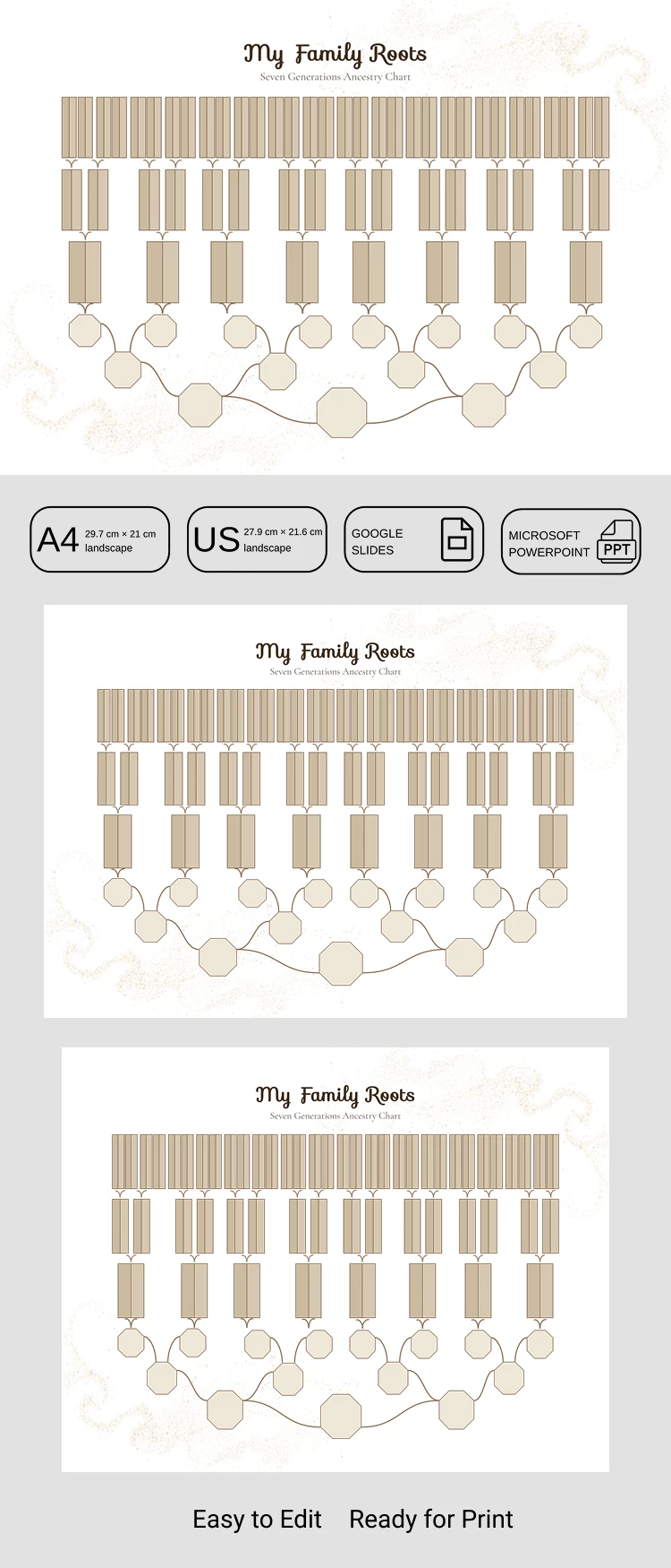 Preview of Vintage Family Tree 7 Generations Template for Google Slides and Microsoft PowerPoint