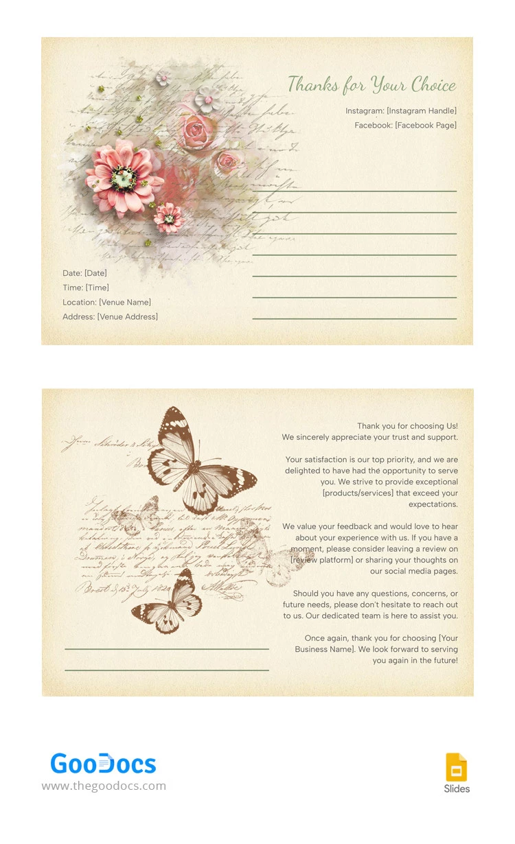 Carte postale vintage à fleurs - free Google Docs Template - 10066400