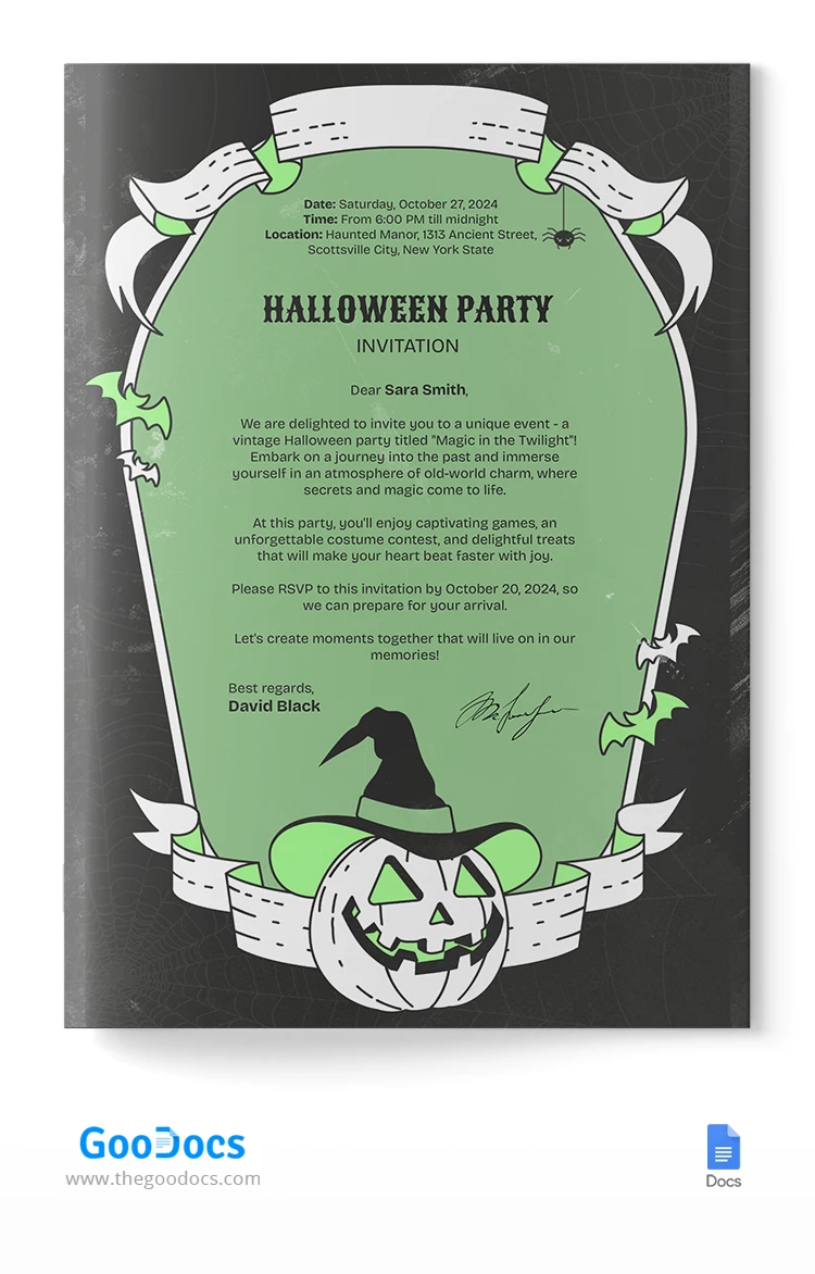 Invitación de Halloween Vintage - free Google Docs Template - 10068335