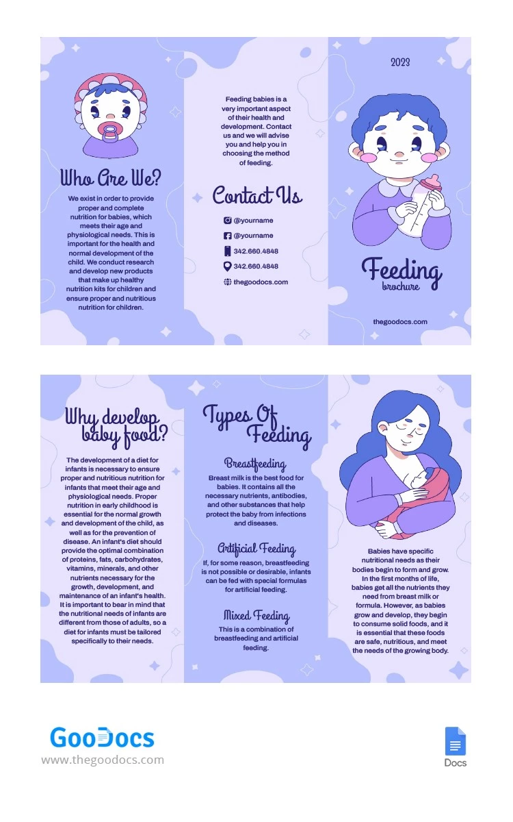 Violet Cute Feeding Tri-Fold Brochure - free Google Docs Template - 10065982