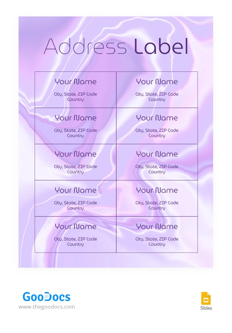 Etiqueta de dirección de mármol violeta - free Google Docs Template - 10066442