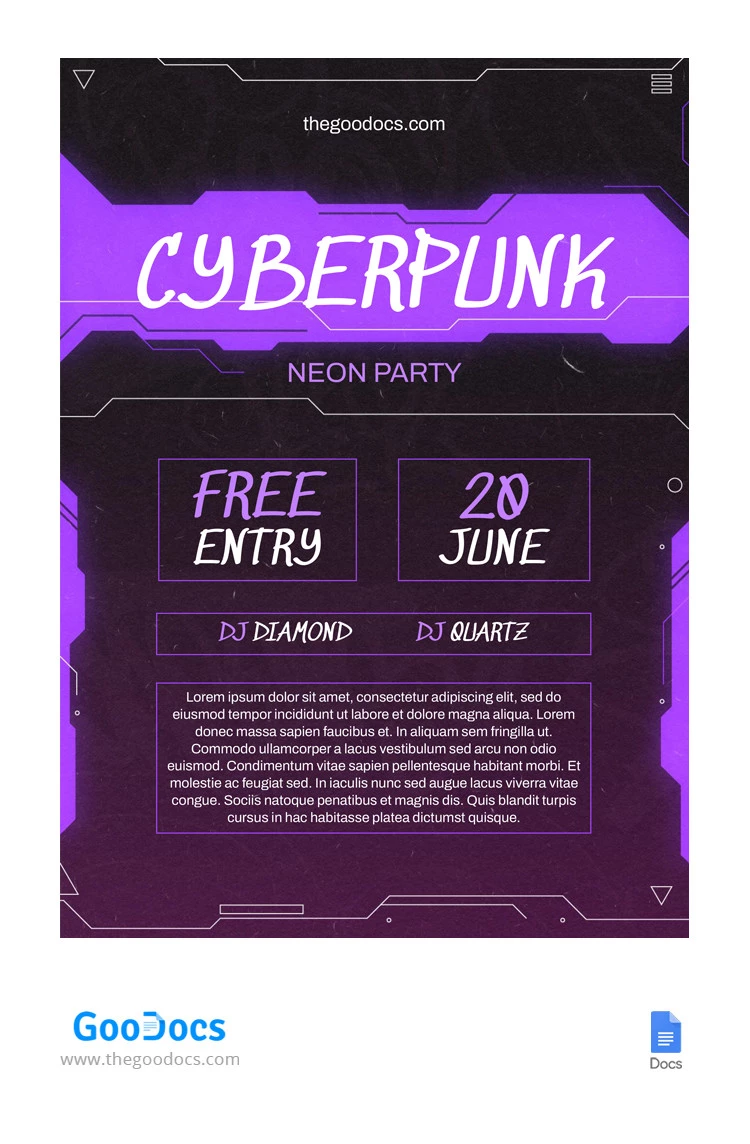 Flyer de la soirée néon violette - free Google Docs Template - 10065565