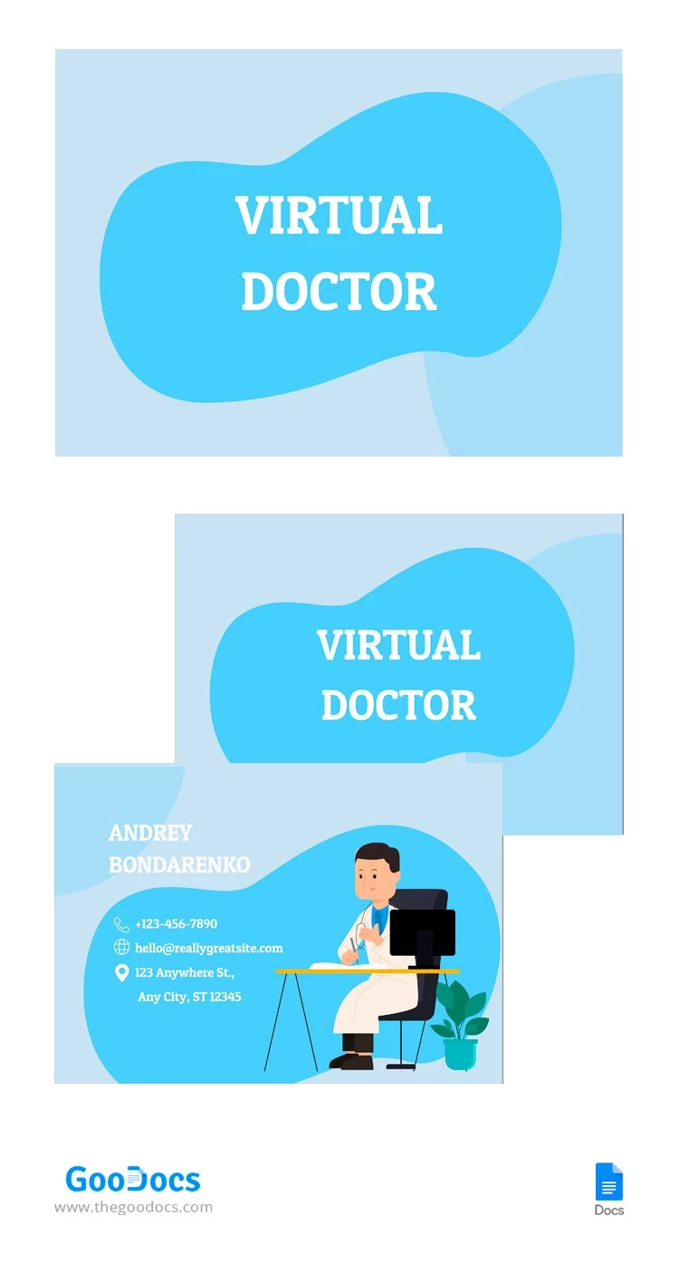 Tarjeta de presentación del médico virtual - free Google Docs Template - 10064803