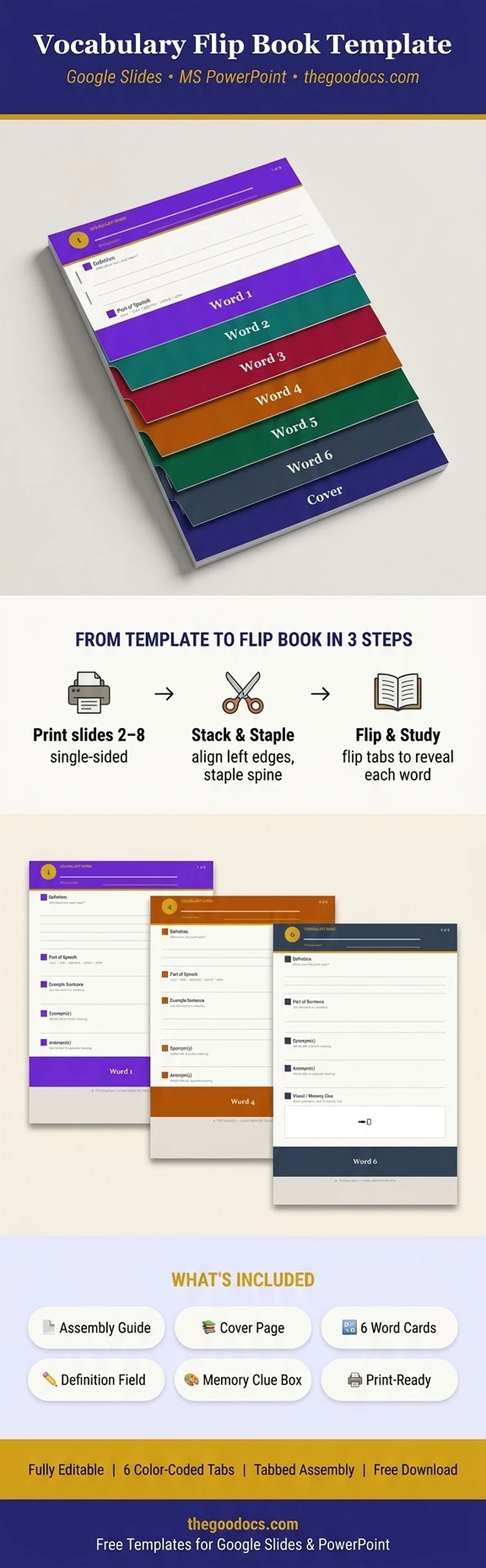 Preview of Vocabulary Flip Book Template for Google Slides and Microsoft PowerPoint