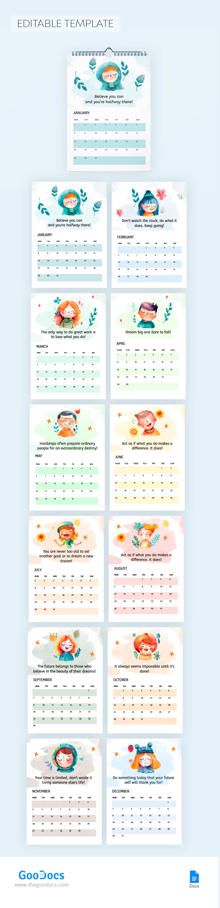 Calendário de Parede - free Google Docs Template - 10068702