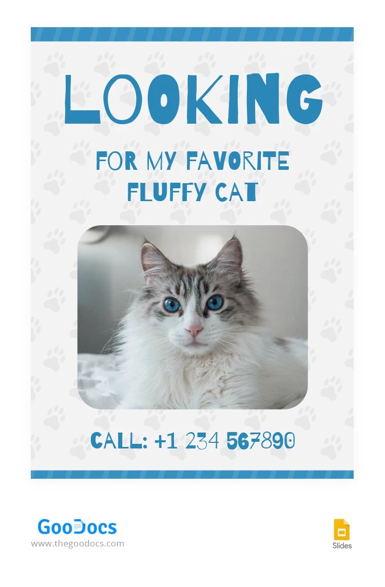 Wanted Cat Blue Poster - free Google Docs Template - 10065907