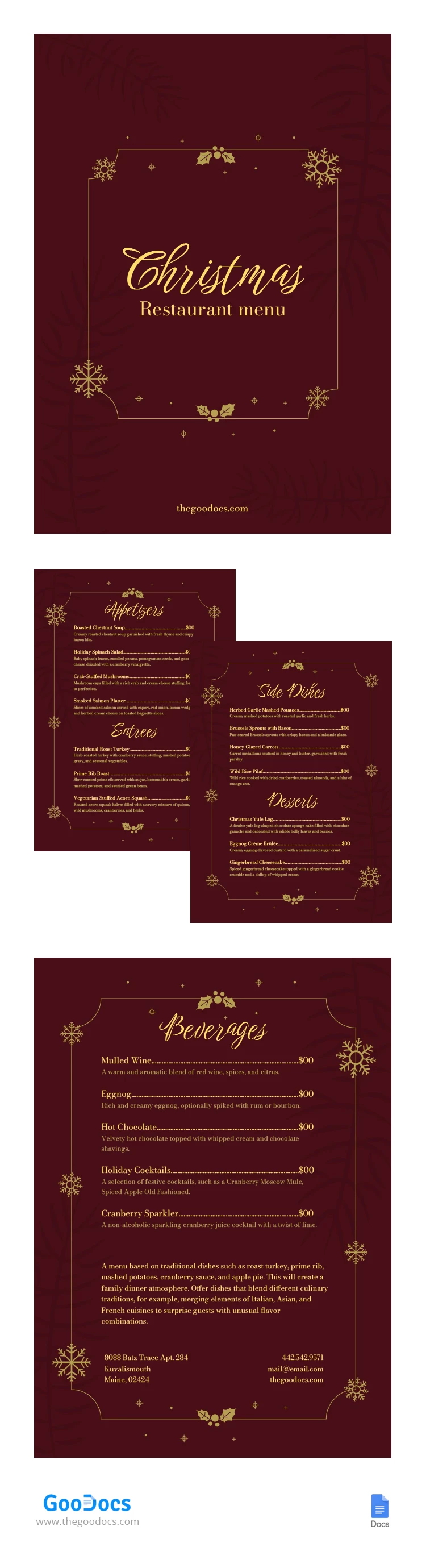 温馨舒适的圣诞节餐厅菜单 - free Google Docs Template - 10066907