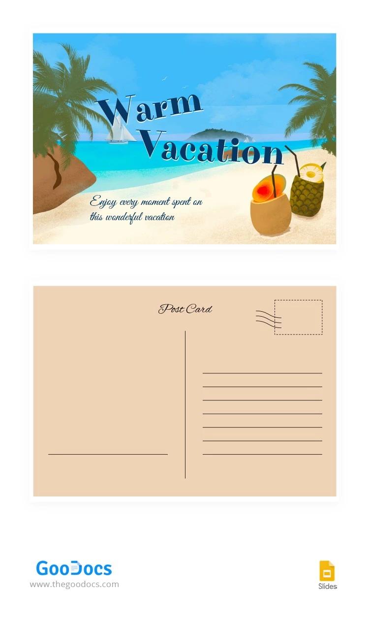 Postal de vacaciones cálidas - free Google Docs Template - 10064440