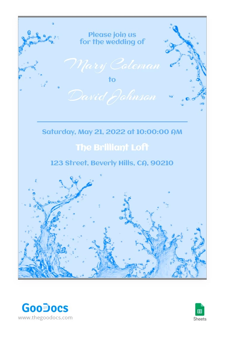 Water Style Wedding Invitation - free Google Docs Template - 10063331