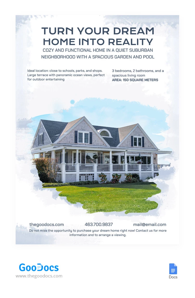 Watercolor And Delicate Real Estate Poster - free Google Docs Template - 10066216