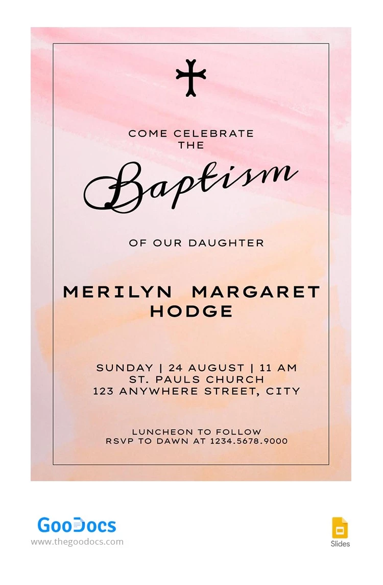 Watercolor Baptism Invitation - free Google Docs Template - 10064487