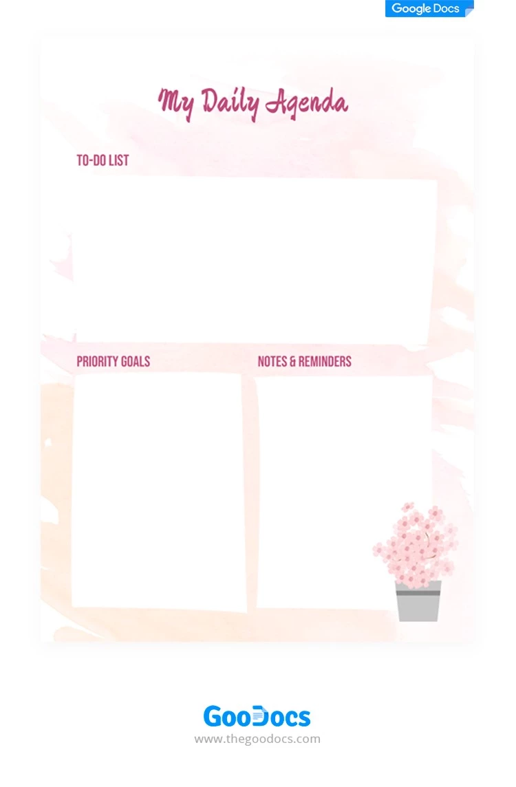 Pink Watercolor Daily Agenda Document - free Google Docs Template - 10062067