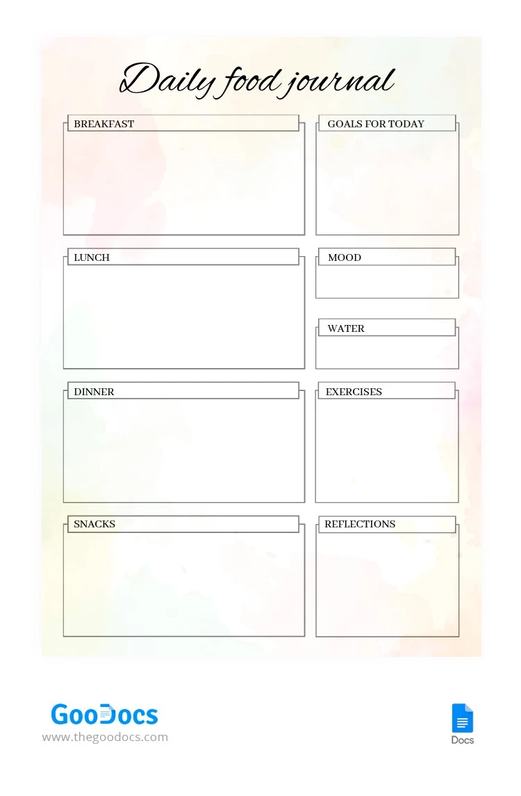 Watercolor Daily Food Journal - free Google Docs Template - 10065058