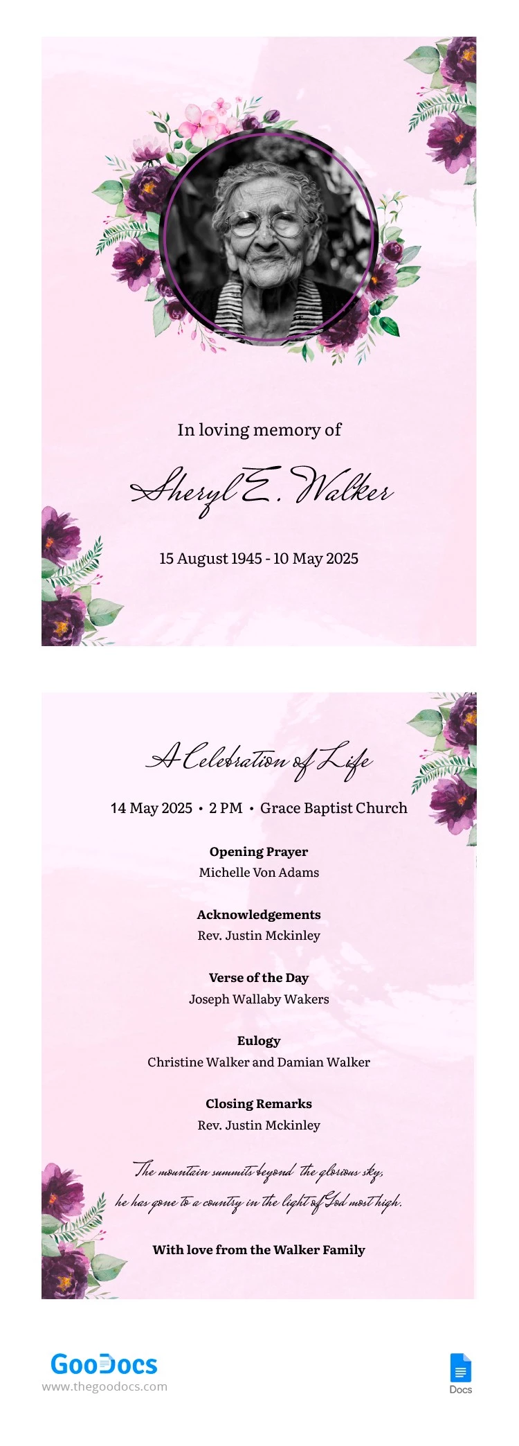 Programa de Funeral em Aquarela - free Google Docs Template - 10064540