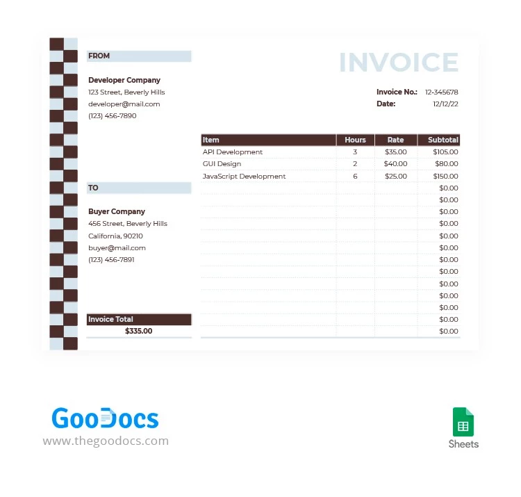 Web Developer Invoice - free Google Docs Template - 10062814