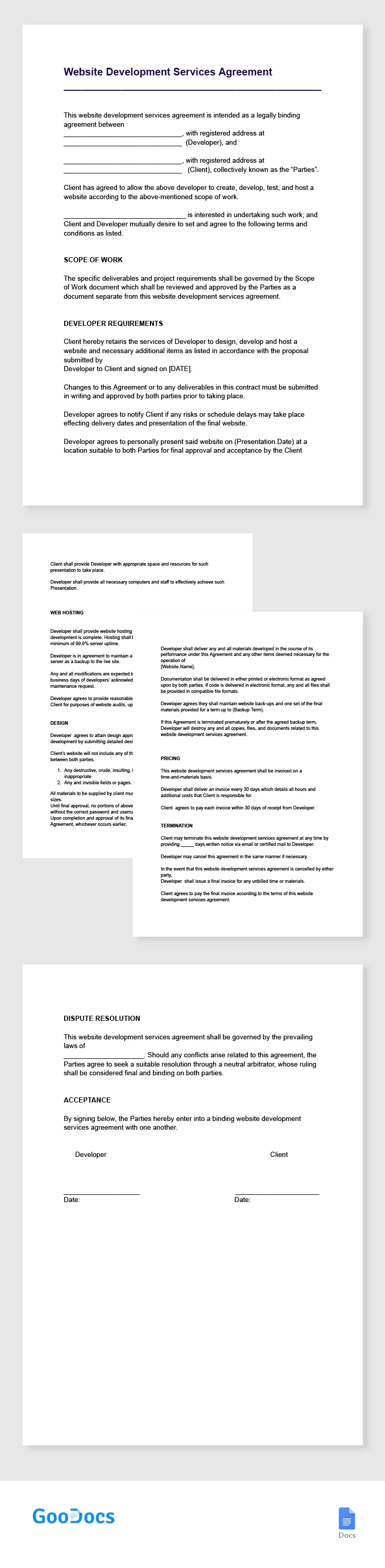 Acordo de Serviços de Desenvolvimento de Website - free Google Docs Template - 10066309