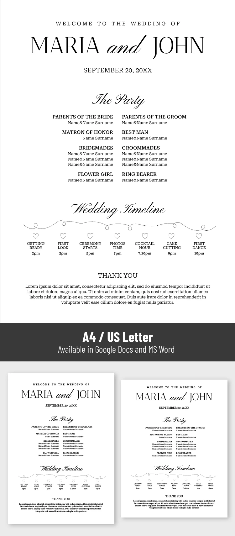 Preview of Wedding Ceremony Program Template for Google Docs and Microsoft Word
