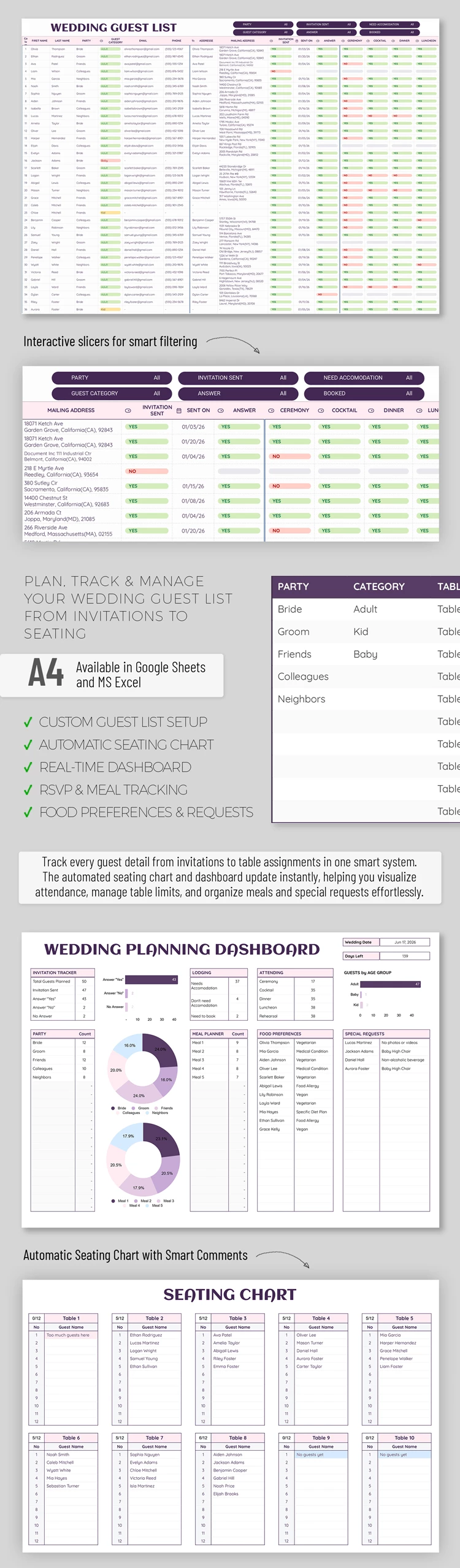 Wedding Guest List & Seating Chart Spreadsheet - free Google Docs Template - 10072664